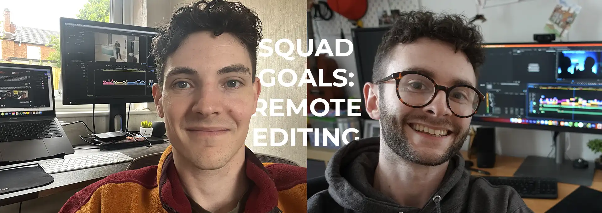 An image of two video editors working together remotely