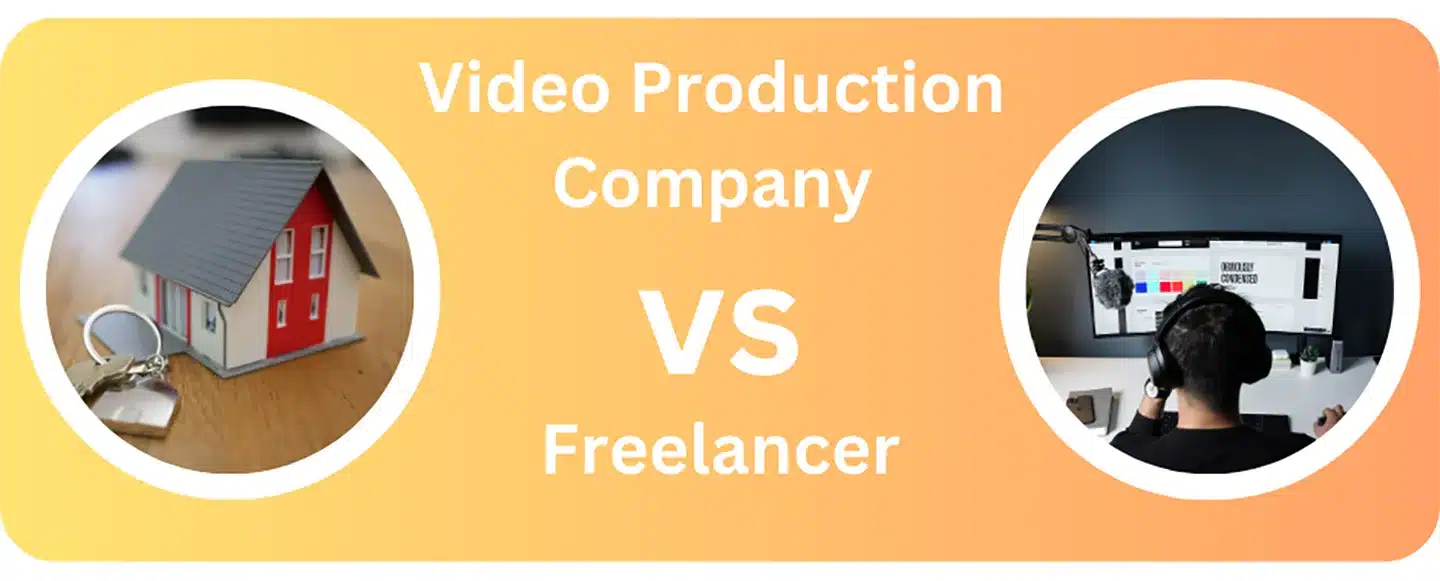 A colourful picture showing a video production company vs a freelancer